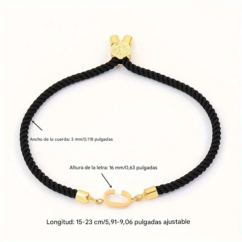 Pulsera Premium de Cuerda Negra y Letras Doradas – Joyería Minimalista de Alta Calidad