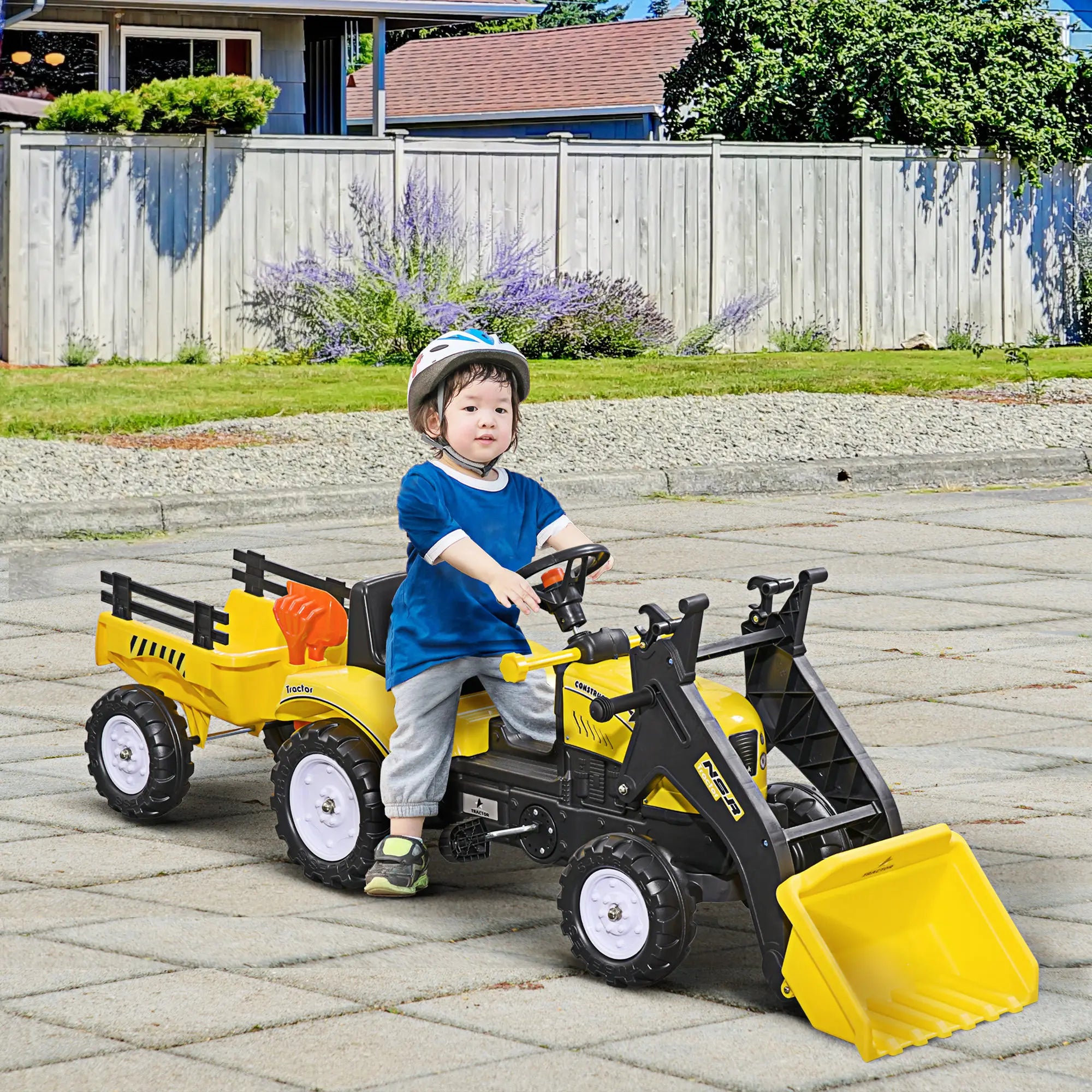 TRACTIKID™ – Tractor Infantil con Pedales, Remolque y Excavadora