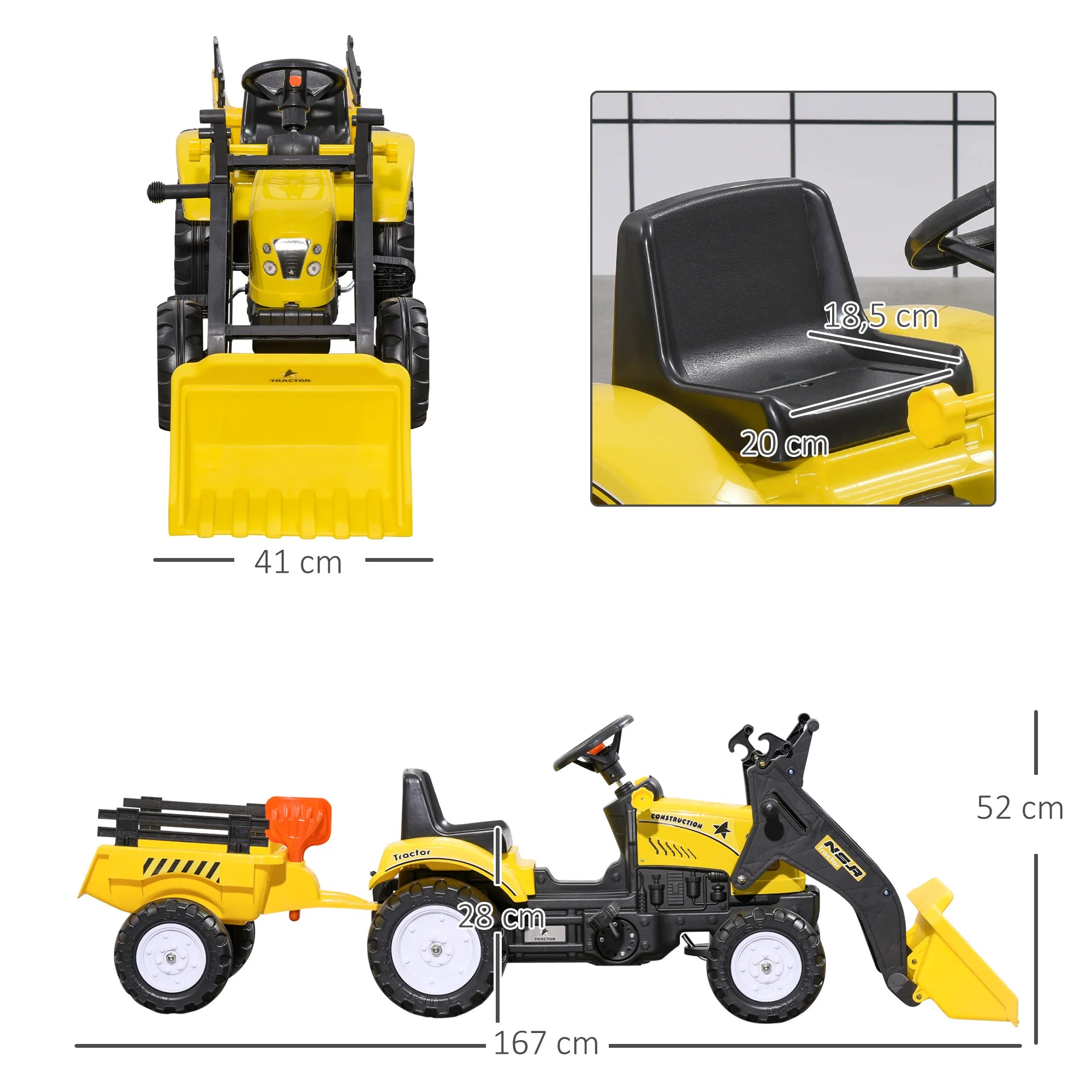 TRACTIKID™ – Tractor Infantil con Pedales, Remolque y Excavadora