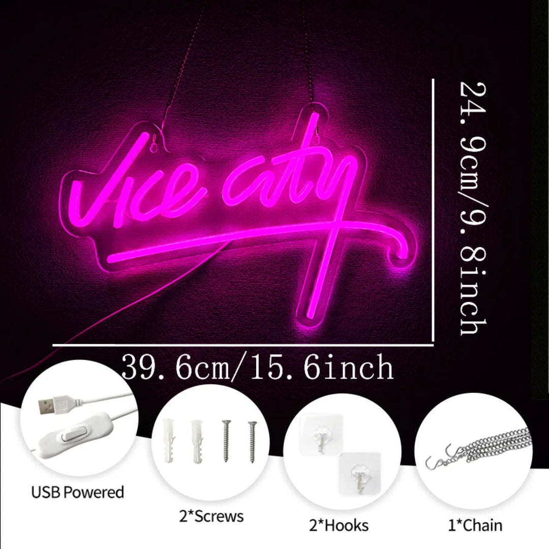 Letrero de Neón Vice City – Estilo Retro en Rosa