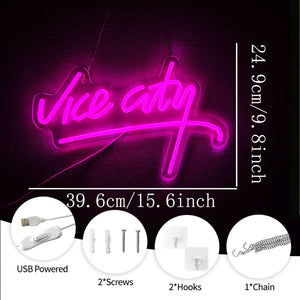 Letrero de Neón Vice City – Estilo Retro en Rosa