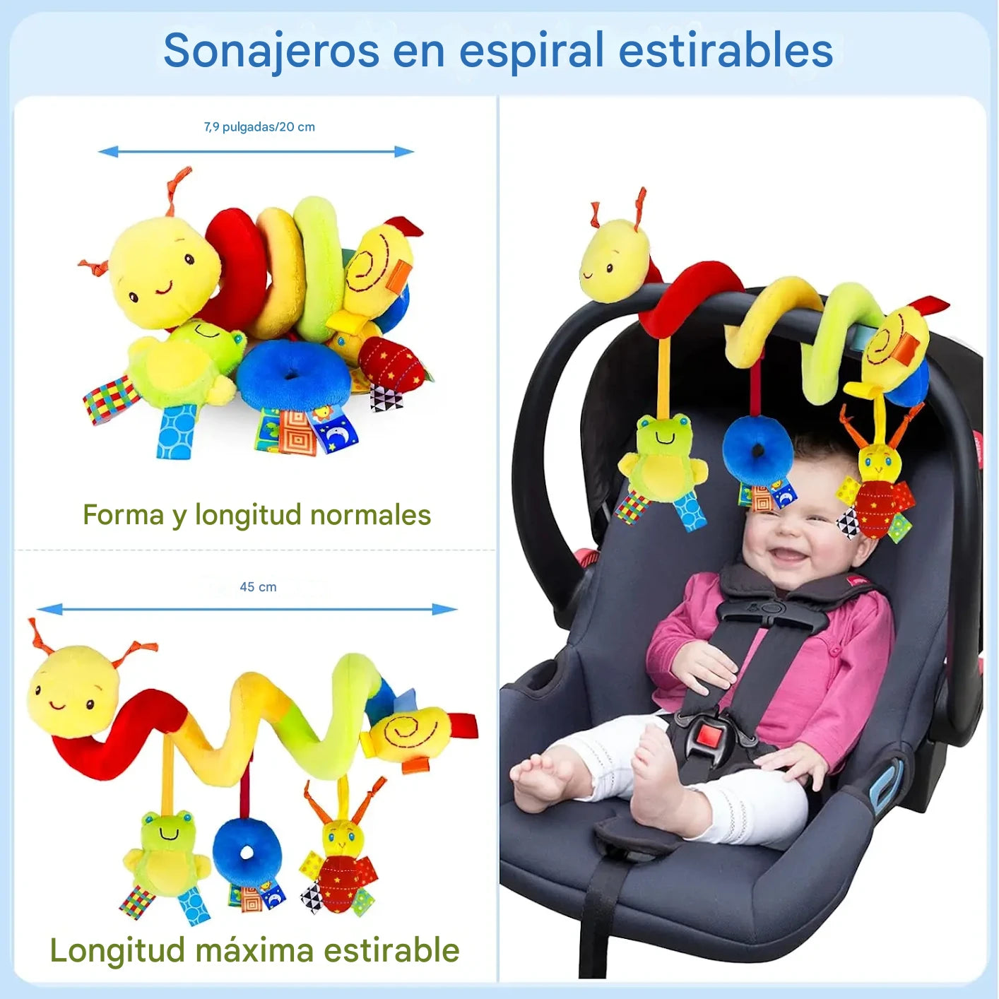 SpiraPlay™ – Juguete Sensorial en Espiral para Asiento de Coche y Cochecito