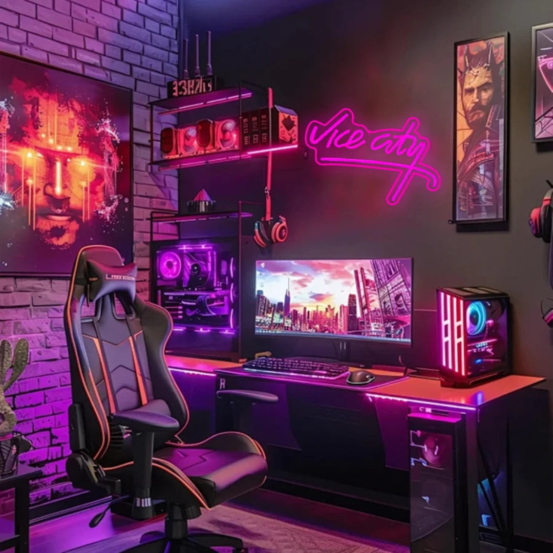 Letrero de Neón Vice City – Estilo Retro en Rosa